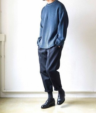 Мужской темно-синий свитер с круглым вырезом от AMI Alexandre Mattiussi