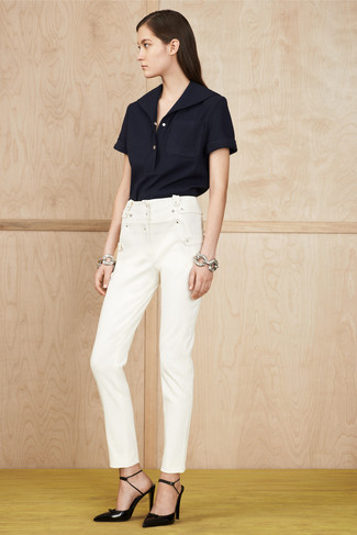 Женская темно-сине-белая рубашка поло от Golden Goose Deluxe Brand