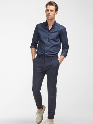 Мужская темно-синяя рубашка с длинным рукавом от ASOS DESIGN