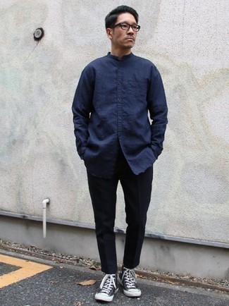Мужская темно-синяя рубашка с длинным рукавом от Oodji