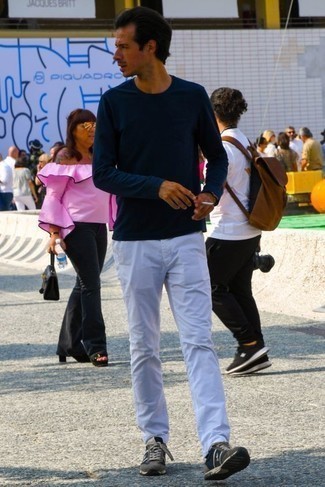 Мужская темно-синяя футболка с длинным рукавом от Thom Browne