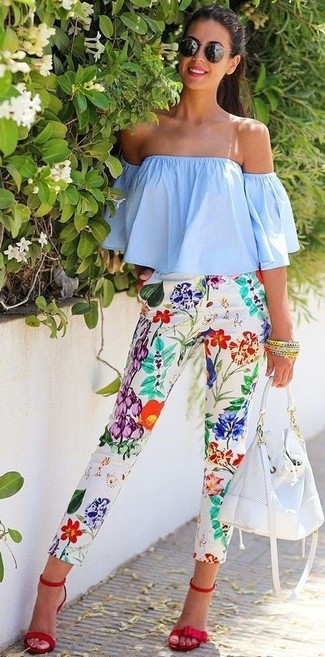 Белые узкие брюки с цветочным принтом от RED Valentino