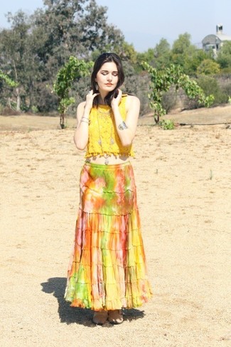 Разноцветная длинная юбка от Mango