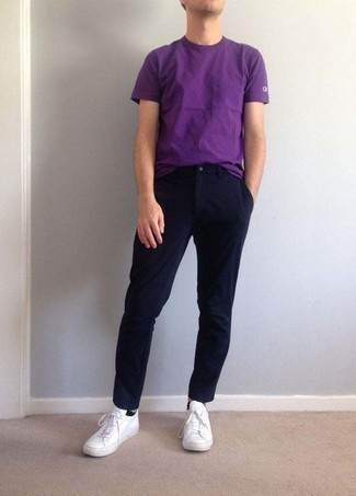 Мужская фиолетовая футболка с круглым вырезом от Brunello Cucinelli