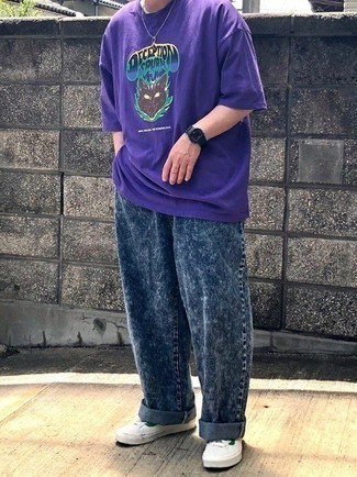 Мужская темно-пурпурная футболка с круглым вырезом с принтом от Yang Li