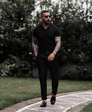 Мужская черная футболка-поло от Bottega Veneta