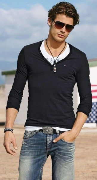 Мужская черная футболка на пуговицах от Calvin Klein