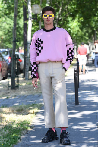 Мужская розовая футболка с длинным рукавом с принтом от Alexander McQueen