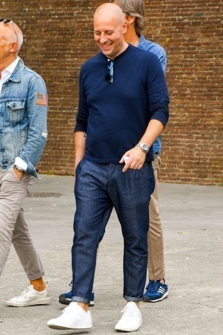 Мужская темно-синяя футболка с длинным рукавом от Thom Browne