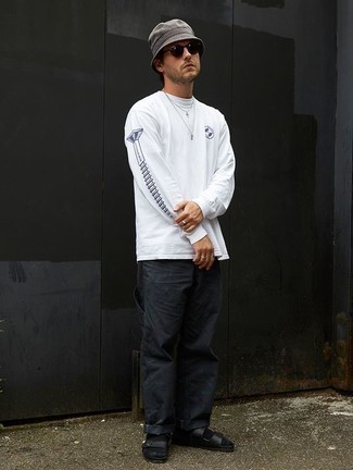 Мужская белая футболка с длинным рукавом с принтом от MM6 MAISON MARGIELA