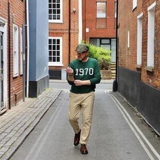 Мужская темно-зеленая футболка с длинным рукавом с принтом от Walter Van Beirendonck
