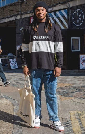 Мужская черно-белая футболка с длинным рукавом с принтом от adidas