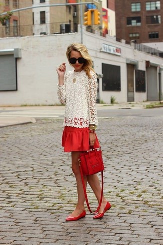 Красная короткая юбка-солнце от AX Paris