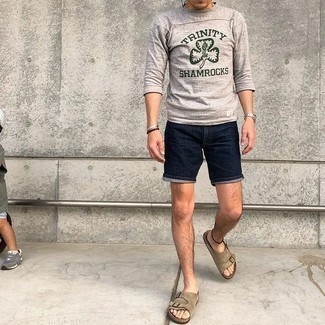 Мужская серая футболка с длинным рукавом с принтом от Alexander McQueen