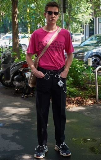 Мужская ярко-розовая футболка с круглым вырезом с принтом от Adaptation