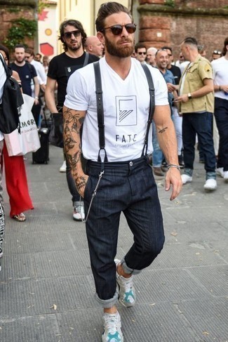 Мужская бело-черная футболка с круглым вырезом с принтом от Lacoste