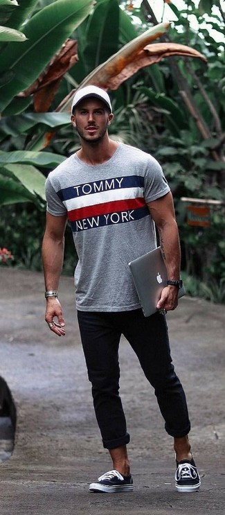 Мужская серая футболка с круглым вырезом с принтом от Dolce & Gabbana