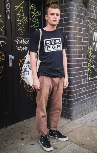 Мужская черно-белая футболка с круглым вырезом с принтом от Philipp Plein