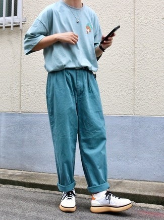 Мужская голубая футболка с круглым вырезом с принтом от Philipp Plein