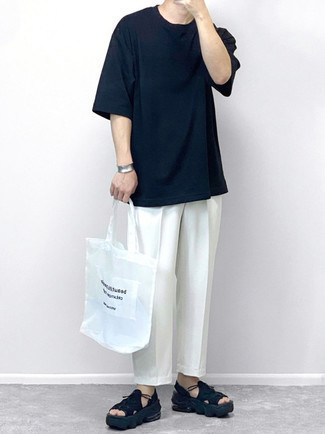 Мужская бело-черная большая сумка из плотной ткани с принтом от Calvin Klein 205W39nyc