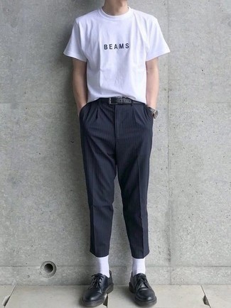 Мужская бело-черная футболка с круглым вырезом с принтом от Stone Island Shadow Project