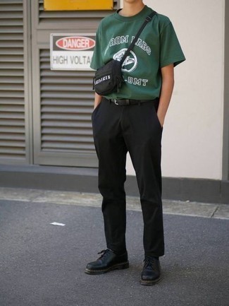 Мужская темно-зеленая футболка с круглым вырезом с принтом от Kent & Curwen