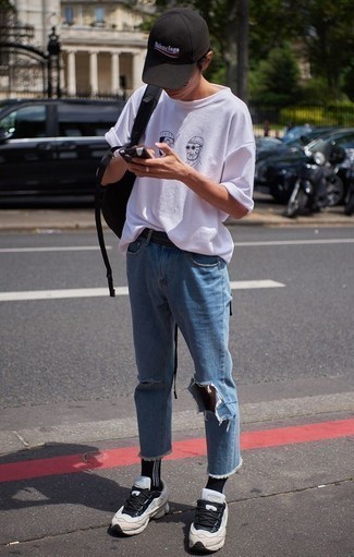 Мужская бело-черная футболка с круглым вырезом с принтом от Saturdays Nyc