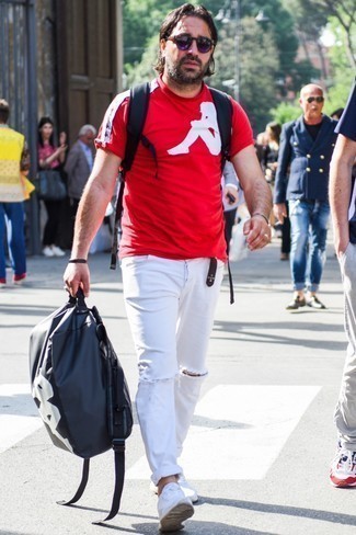 Мужская красно-белая футболка с круглым вырезом с принтом от Polo Ralph Lauren