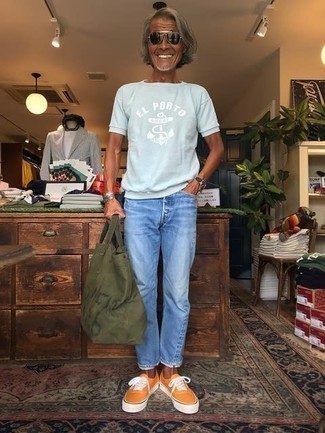 Мужская голубая футболка с круглым вырезом с принтом от Noah NYC