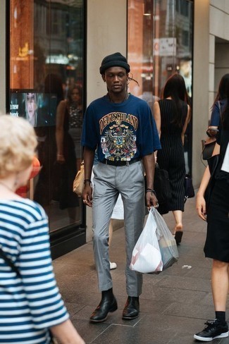 Мужская темно-синяя футболка с круглым вырезом с принтом от Calvin Klein Jeans