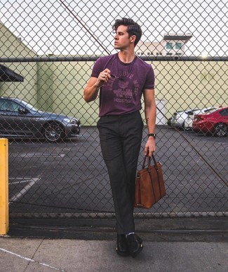 Мужская темно-пурпурная футболка с круглым вырезом с принтом от Sela