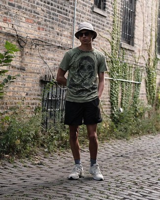 Мужская оливковая футболка с круглым вырезом с принтом от Philipp Plein