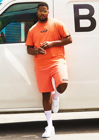 Мужская оранжевая футболка с круглым вырезом с принтом от Soulland