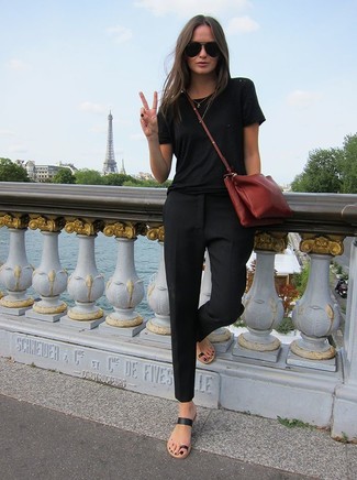 Черные кожаные вьетнамки от TKEES