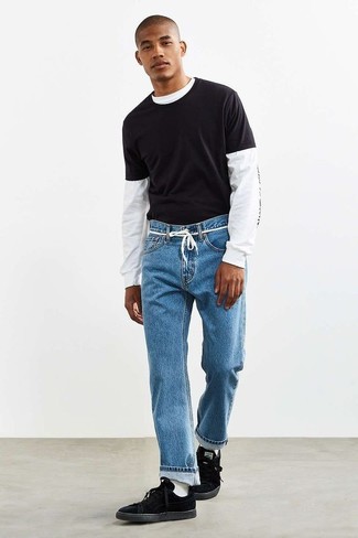 Мужская бело-черная футболка с длинным рукавом с принтом от Alexander McQueen