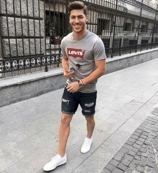 Мужская серая футболка с круглым вырезом с принтом от adidas