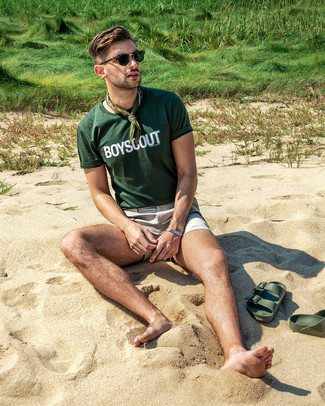 Мужская темно-зеленая футболка с круглым вырезом с принтом от Chocoolate