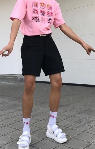 Мужская розовая футболка с круглым вырезом с принтом от MSGM