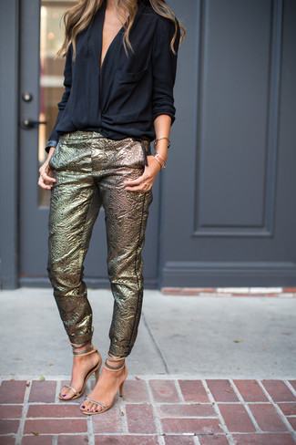 Золотые узкие брюки от Morgan
