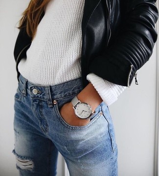 Какие джинсы носить с бело-черным свитером с круглым вырезом женщине: Бело-черный свитер с круглым вырезом и джинсы — стильный выбор барышень, которые никогда не сидят на месте.