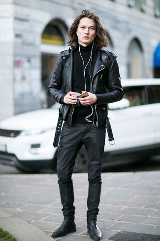 Какие джинсы носить с черной косухой мужчине: Черная косуха и джинсы — необходимые вещи в гардеробе парней с чувством стиля. Теперь почему бы не привнести в этот образ на каждый день чуточку изысканности с помощью черных кожаных ботинок челси?