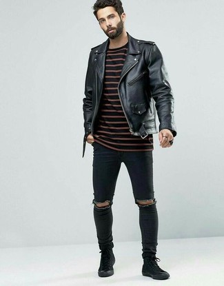 Мужская черная футболка с круглым вырезом в горизонтальную полоску от Karl Lagerfeld