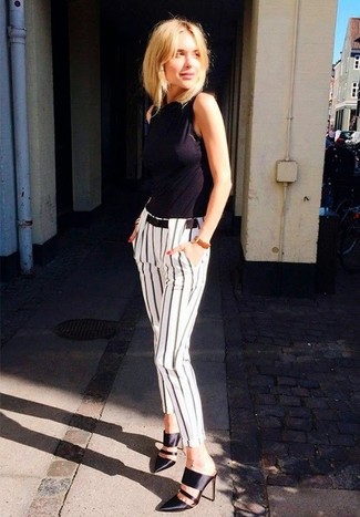 Бело-черные узкие брюки в вертикальную полоску от Dolce & Gabbana