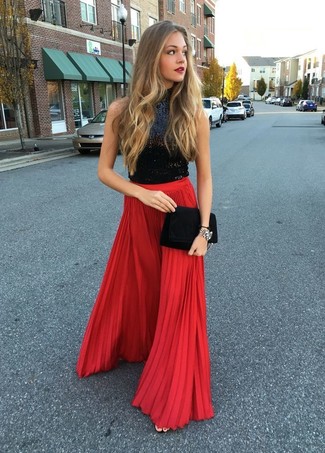Красная длинная юбка со складками от Asos