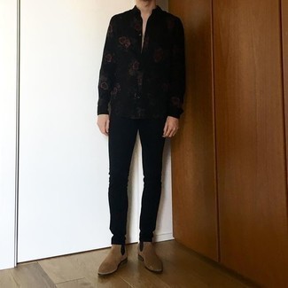 Мужская черная рубашка с длинным рукавом с цветочным принтом от Karl Lagerfeld