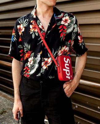 Мужская черная рубашка с коротким рукавом с цветочным принтом от RIPNDIP