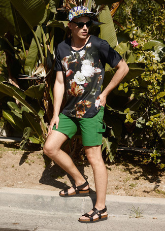 Мужская черная футболка с круглым вырезом с цветочным принтом от Simone Rocha