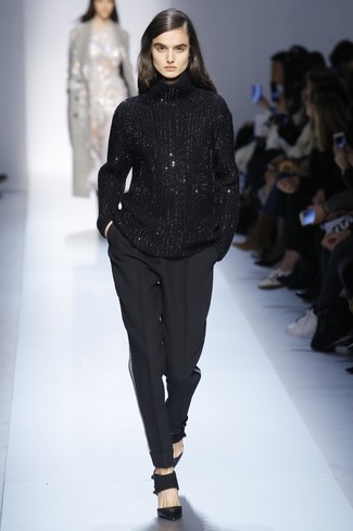 Женский черный шерстяной свитер от Marcelo Burlon County of Milan