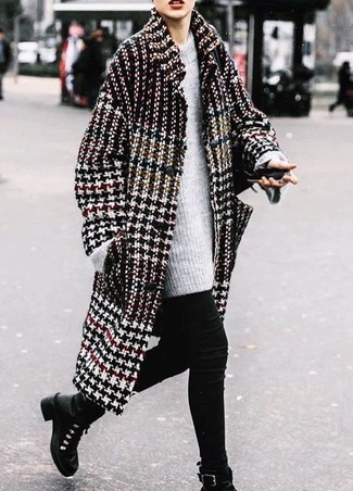 Женское черно-белое пальто с узором "гусиные лапки" от Pinko