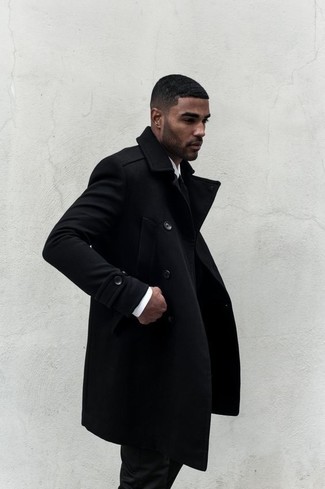 С чем носить черный галстук мужчине в холод в деловом стиле: Черное длинное пальто и черный галстук позволят создать изысканный мужской образ.